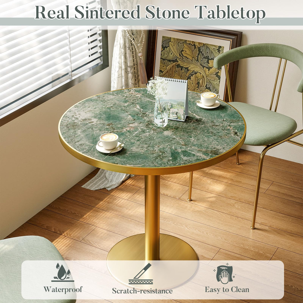 Inspired Saarinen Style 31.5'' Tulip Table, Round Dining Table with Sintered Stone Tabletop