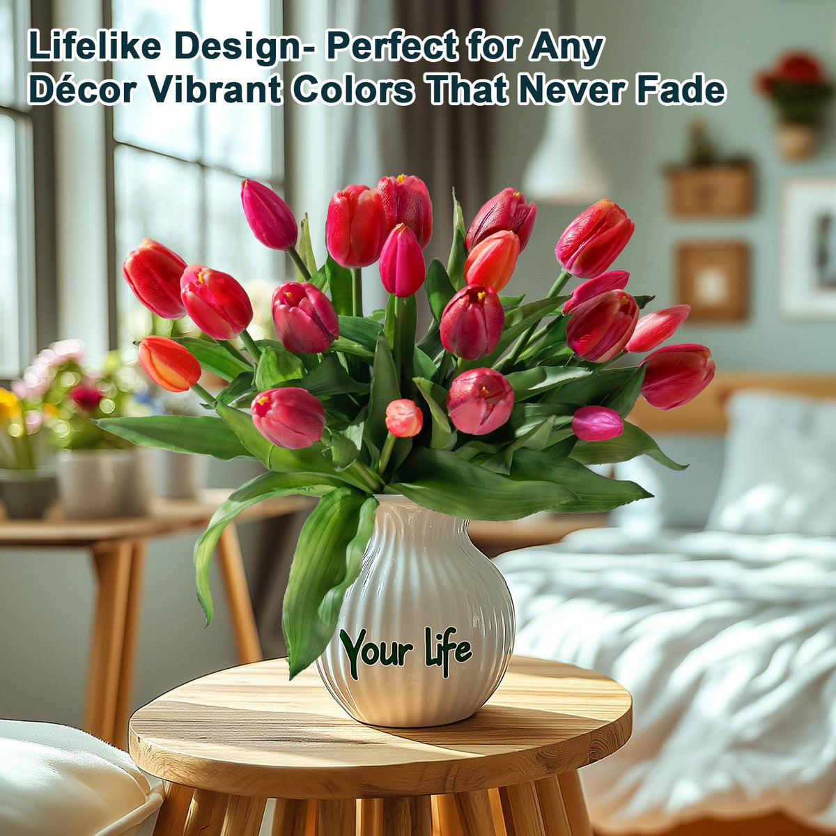 20PCS Fake Tulips Artificial Tulip Silk Flowers Fake PU Bouquet Artificial Flowers Faux Flowers with Gift Box Soft