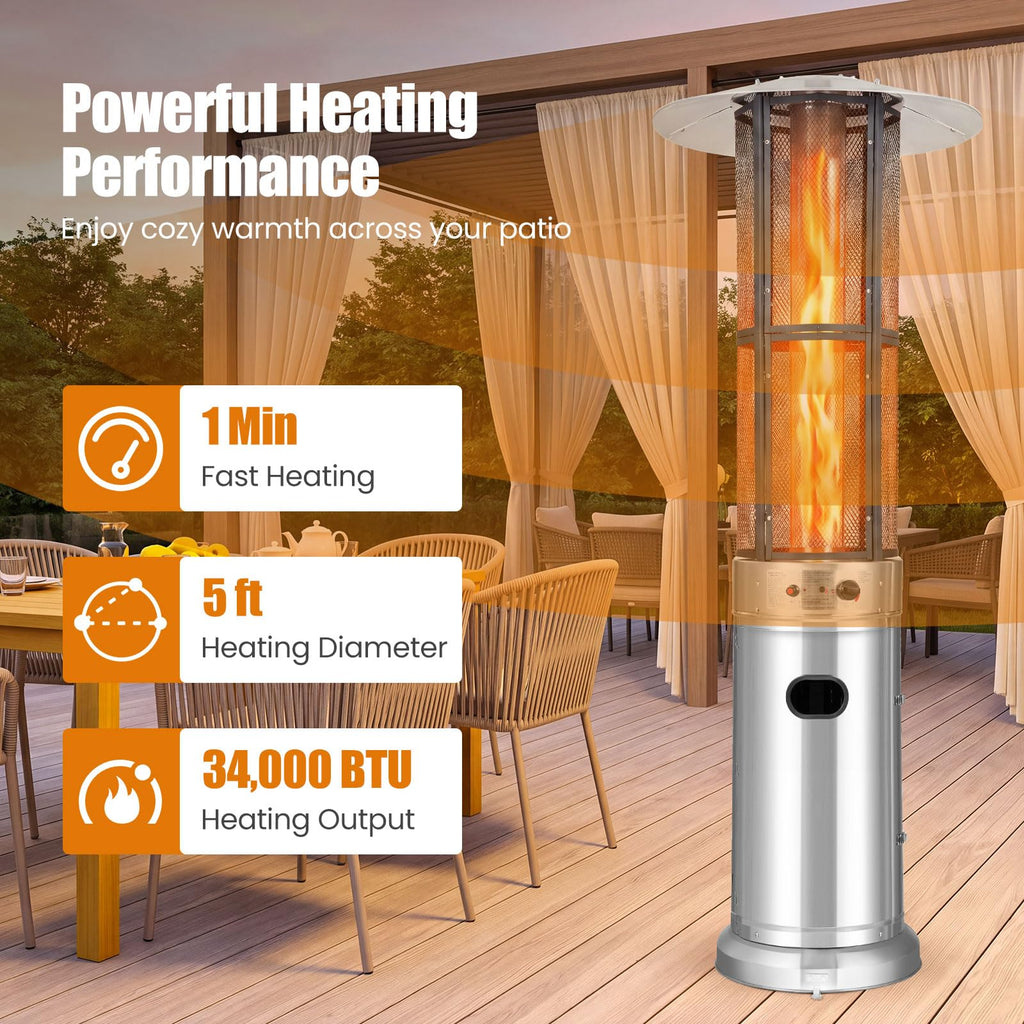 Propane Patio Heater with Wheels, Easy Ignition, 34, 000 BTU