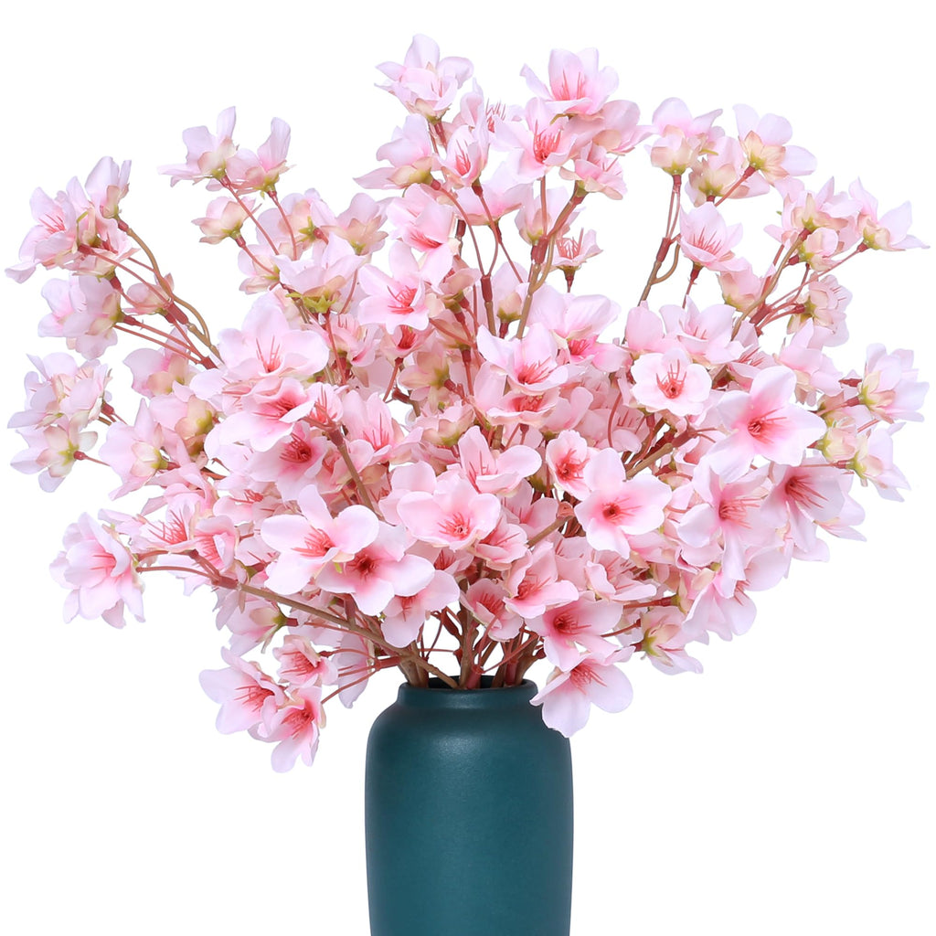6Pcs Artificial Cherry Blossom Branches Decor Fake Flowers Silk Spring Faux Flowers 16" Peach Bouquet Wedding Bedroom