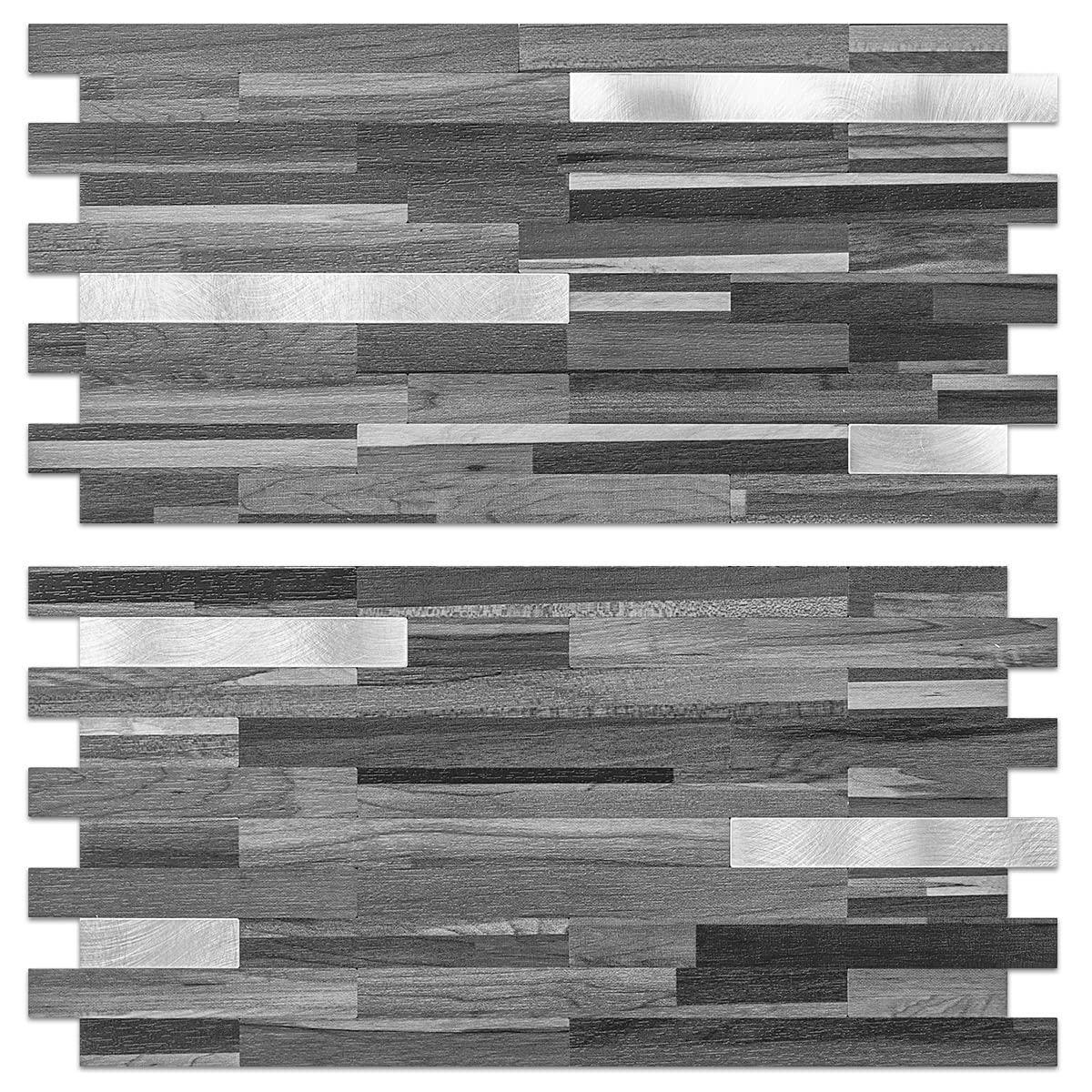 20 Sheets Peel and Stick Backsplash, Black & Grey Wood Look PVC Mixed Metal Stick on Backsplash Tiles