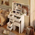 29.2" Small Space Makeup Vanity Table with Stool, Sliding Large Mirror Dressing Desk with Drawer Storage, Compact
