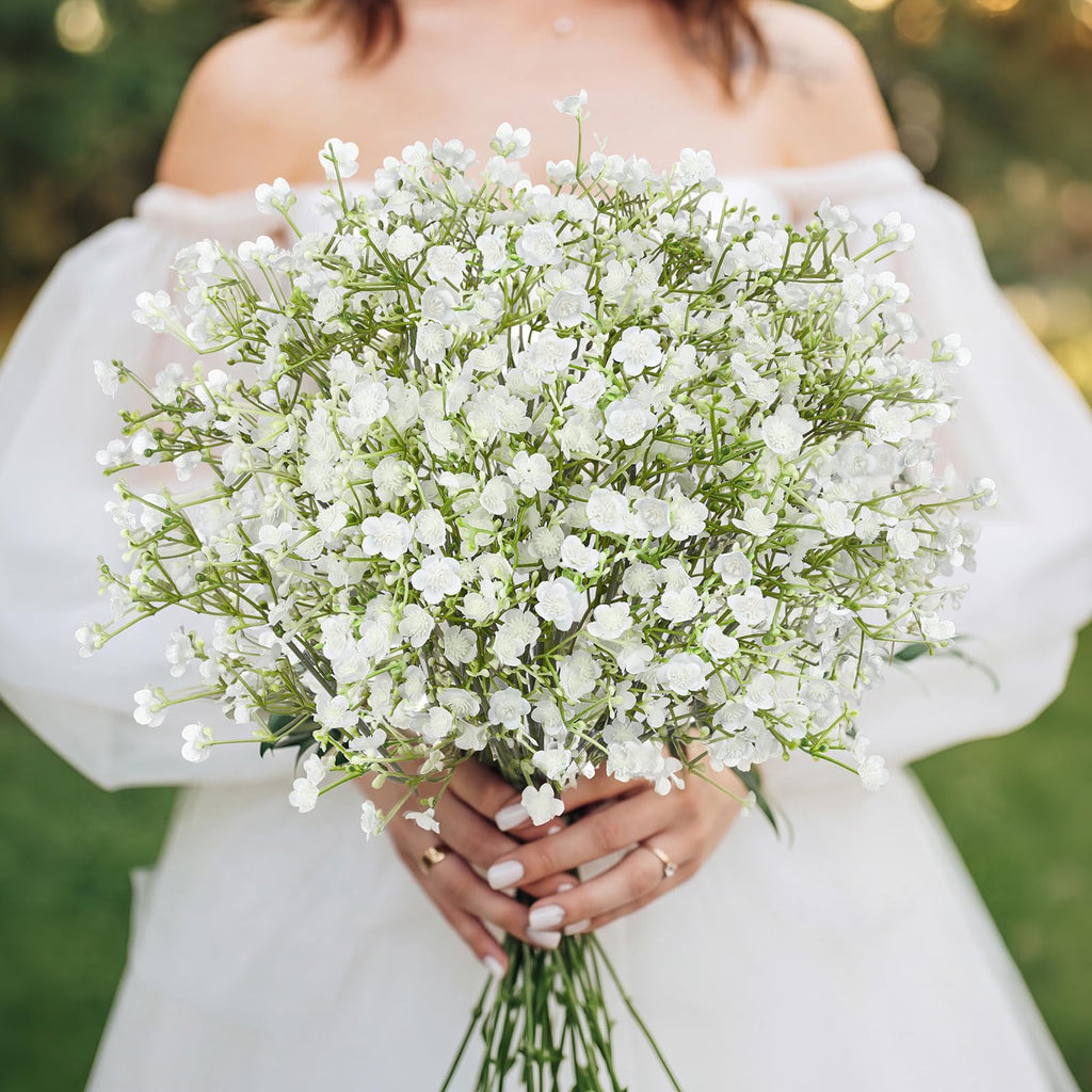 12Pcs Babys Breath Artificial Flowers, Real Touch Fake White Flowers Faux Flowers Bouquets for Vase Home Office