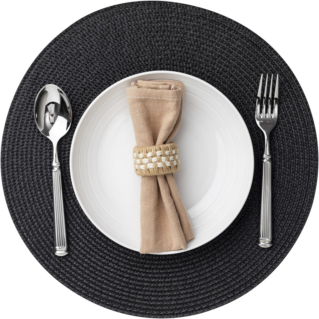 Round Placemats Set of 8 Plastic Woven Placemats Washable Wipeable Table Mats for Dining Table Heat Resistant