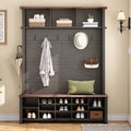 Farmhouse Wood Versatile Hall Tree with 6 Hooks, Black