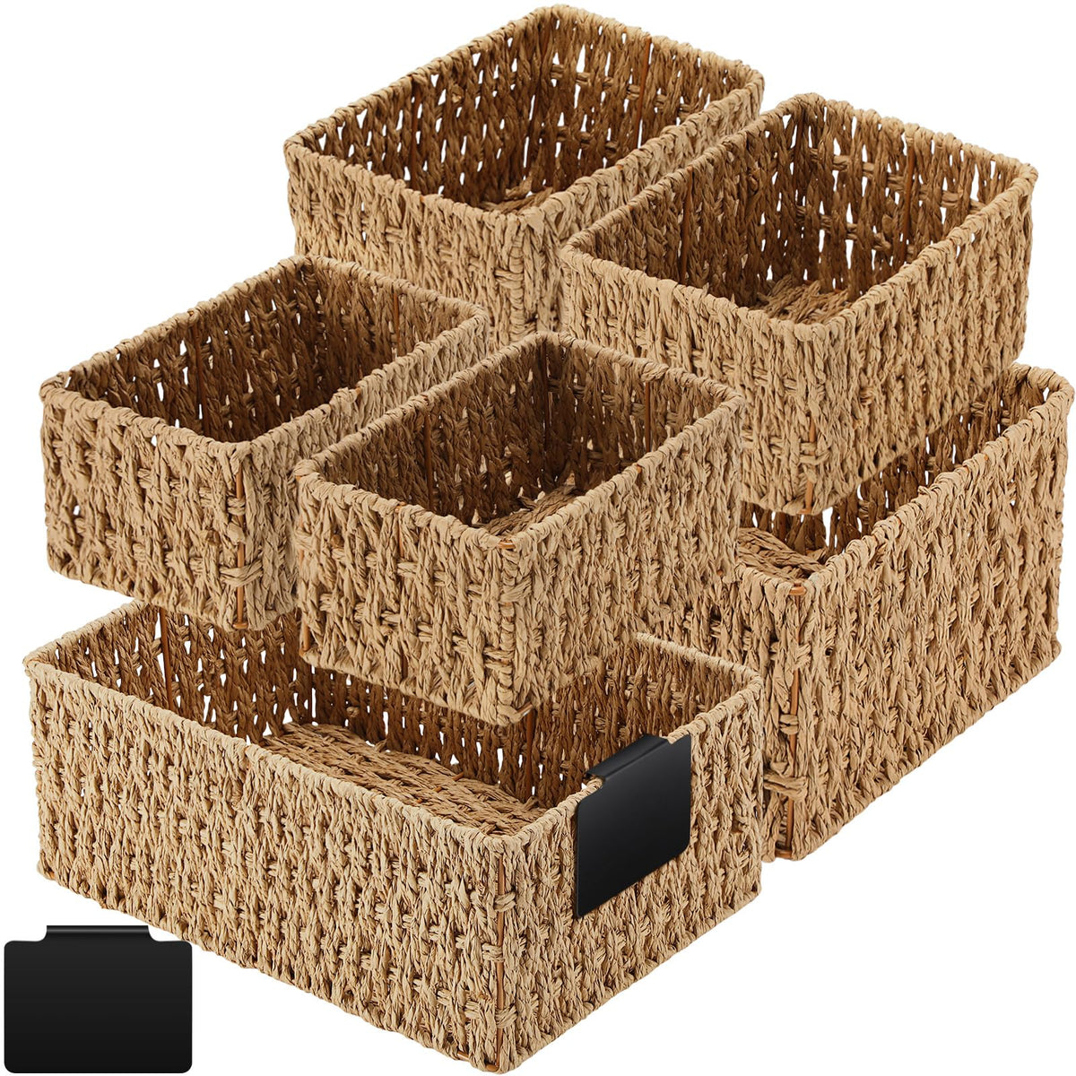 6 Pcs Wicker Storage Baskets for Pantry Organization with Labels