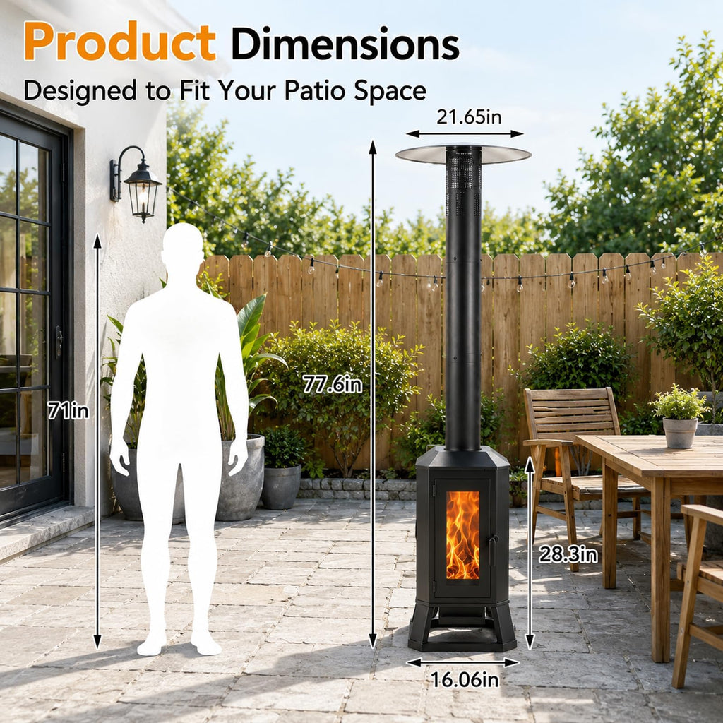 Wood Pellet Outdoor Patio Heater, 70, 000 BTU, with Glass Viewing Window
