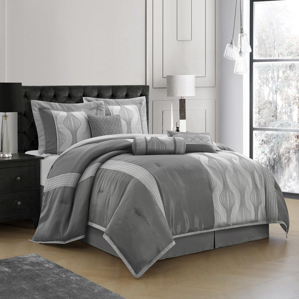 7 Piece Grey Comforter Set, Jacquard Bedding Set, All Season Geometric Patchwork Bedding Set, Matching