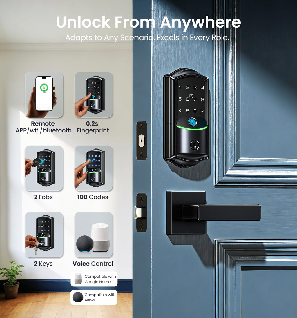 WiFi Smart Lock Fingerprint Keyless Entry Deadbolt Matte Black