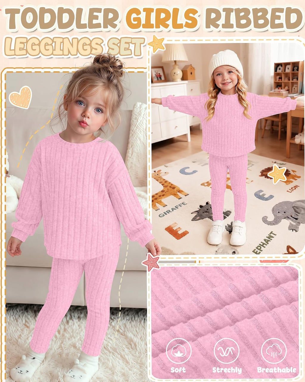 Toddler Girls' 2 Piece Ribbed Outfit Set