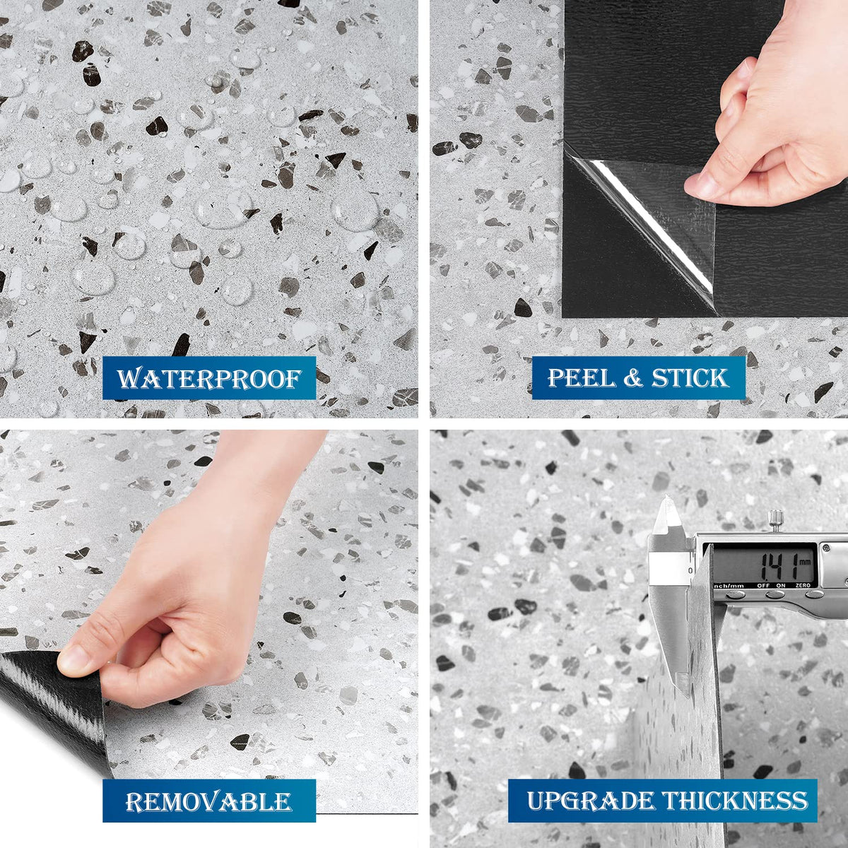 30 Pack Peel and Stick Floor Tile Bathroom Flooring 12x12 In Thick Grey Floor Tiles Peel and Stick Waterproof Self