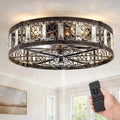 20" Flush Mount Caged Crystal Ceiling Fan with Light
