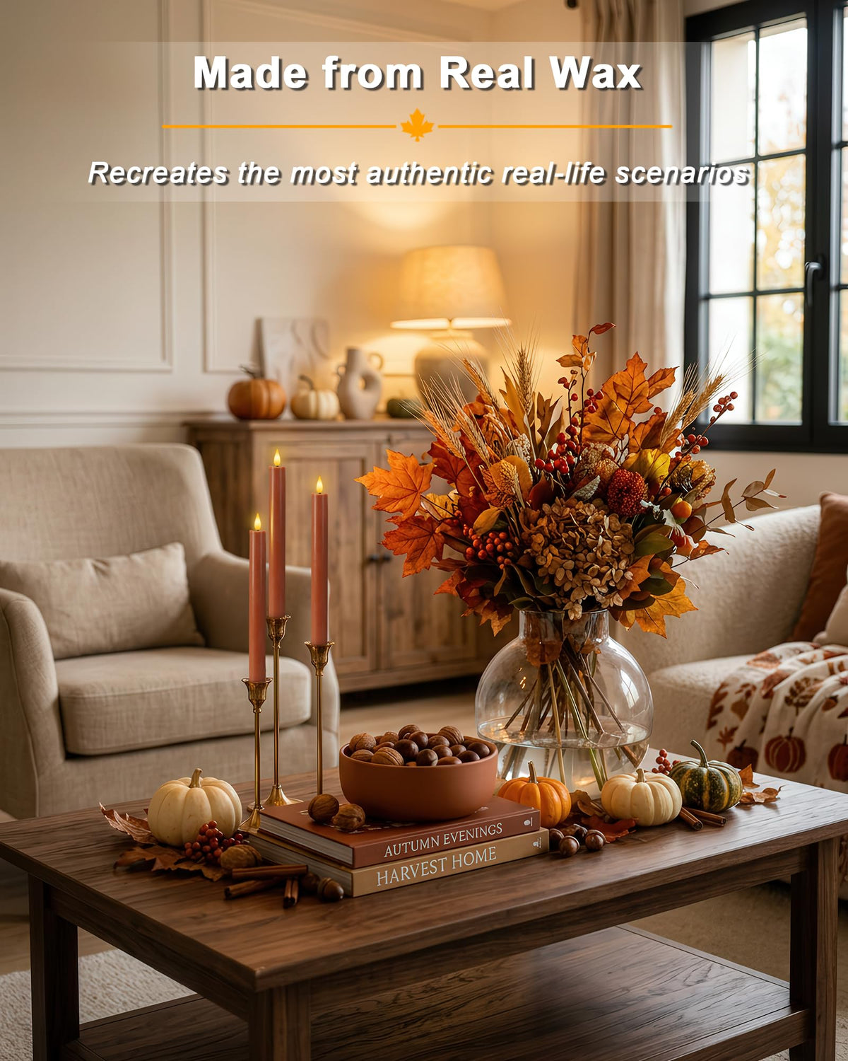 9.6 Inch Real Wax Flameless Taper Candles, Terracotta LED Candlesticks 6 Pcs with 3D Flame Remote and Timer, Battery