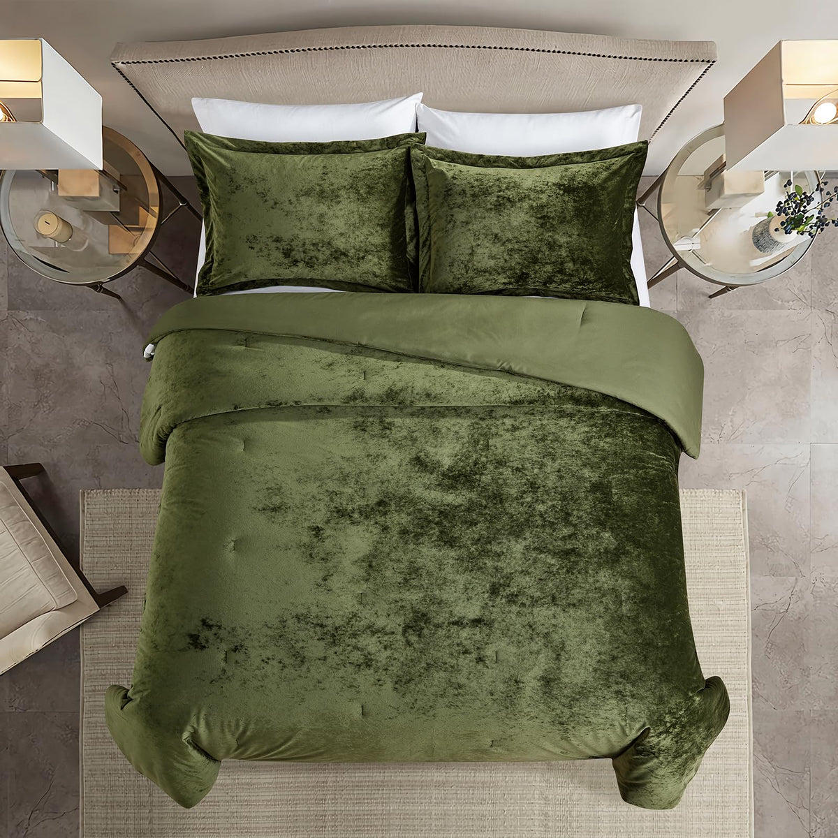 Luxury Velvet Comforter Set, 3 Pieces Reversible Comforters with 2 Pillow Shams, Brushed Solid