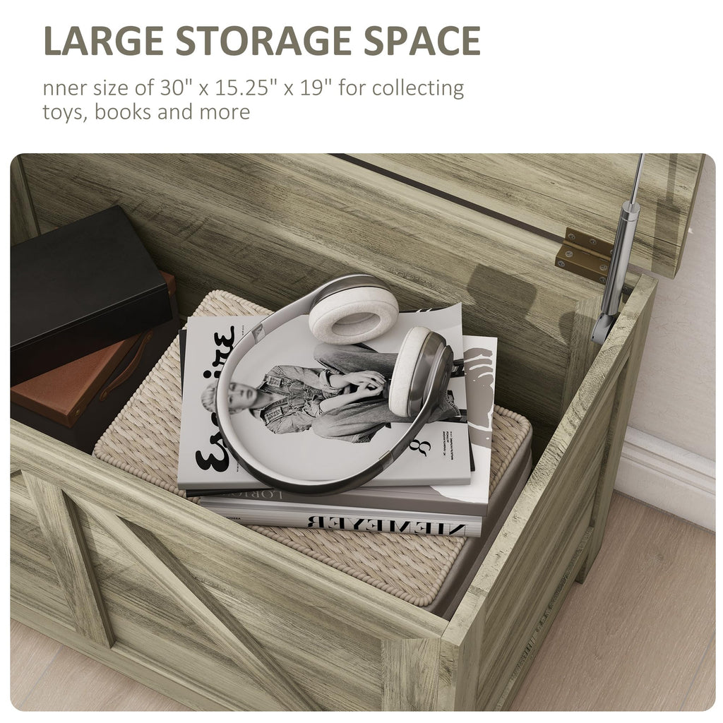 30" Farmhouse Storage Bench Lift Top Storage Chest in Gray