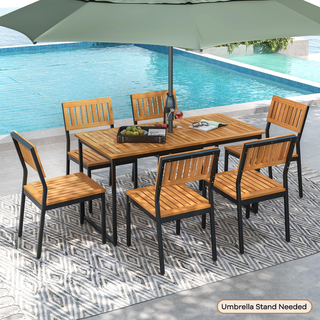 Patio Dining Chair Set of 4, Outdoor Acacia Wood Chairs with Metal Frame, All-Weather Bistro Chairs, for Indoor Lawn