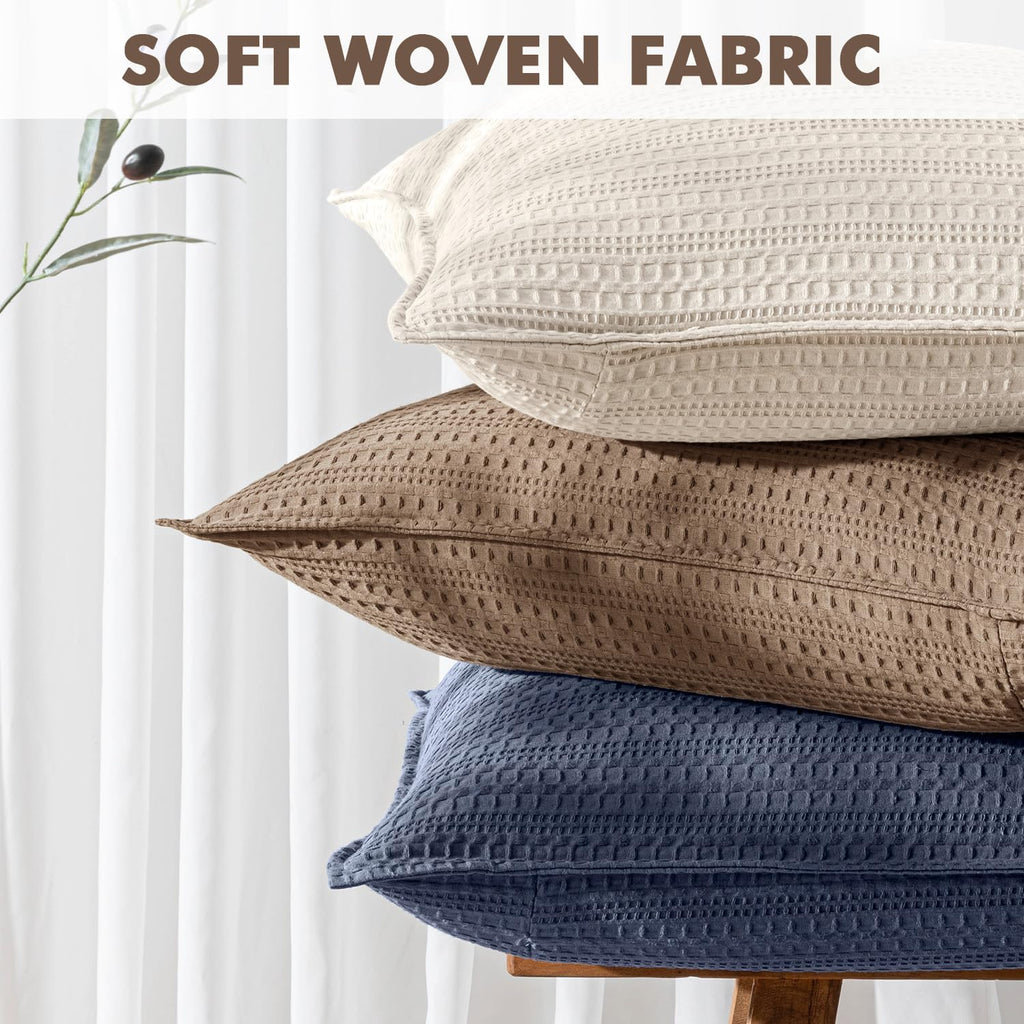 Waffle Pillow Shams Standard Size 20x26 Oatmeal 2 Pack No Insert