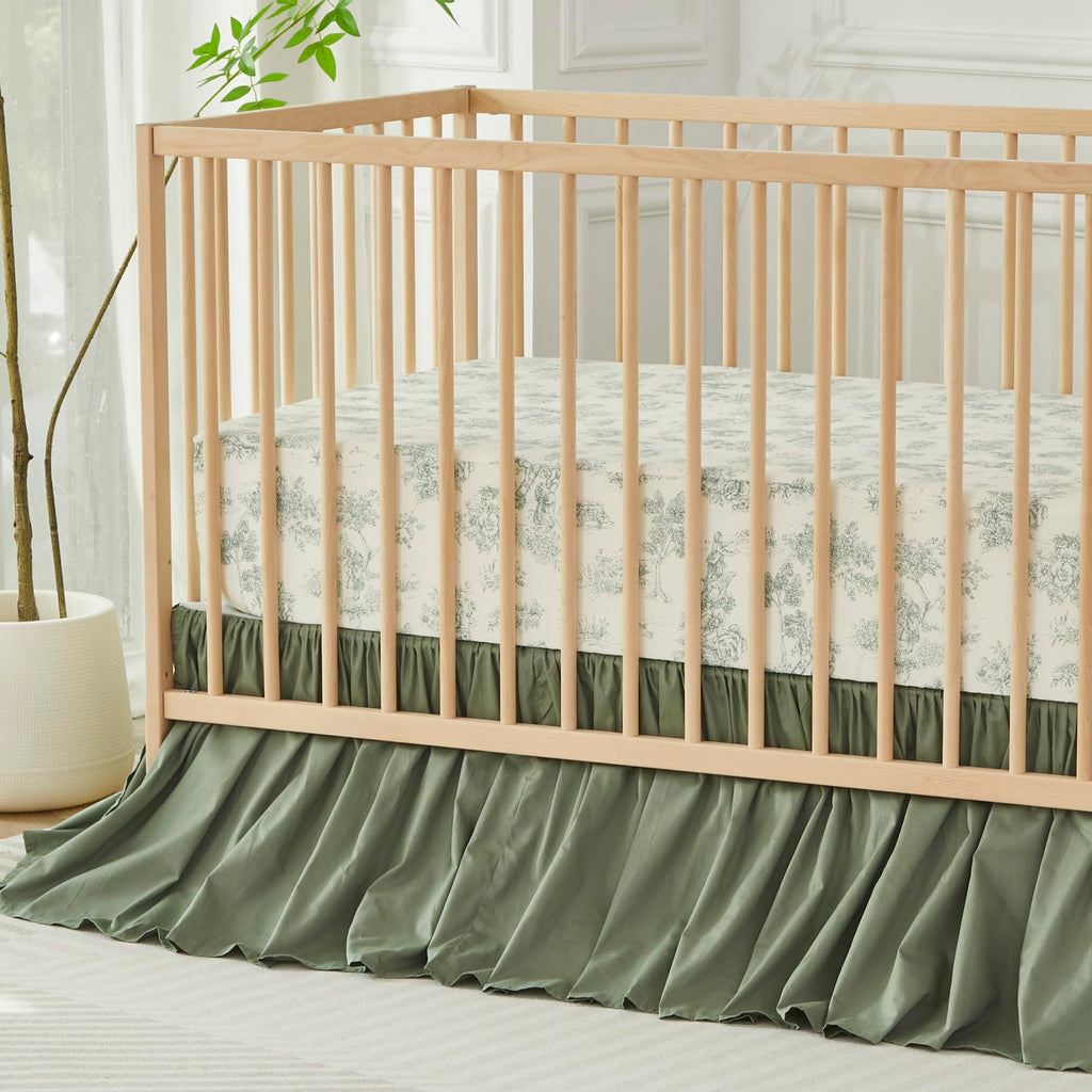 Crib Bed Skirt for Baby Girls Boys Gray Boho Bohemian Neutral Solid Cotton Toddler Bedskirt Farmhouse Chic Ruffle