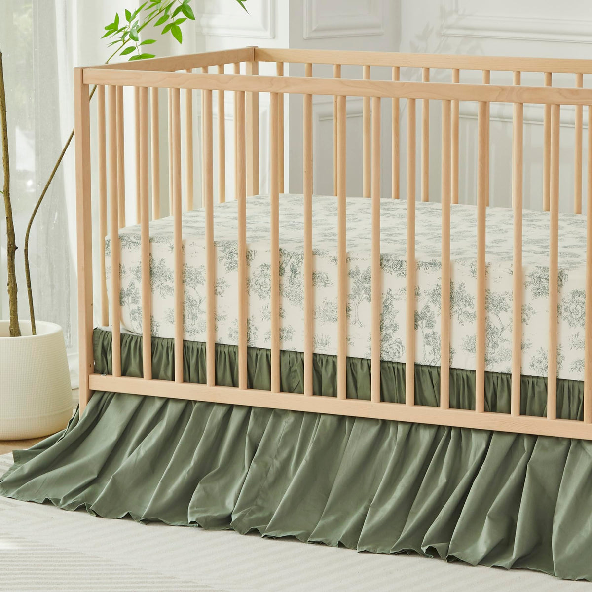 Crib Bed Skirt for Baby Girls Boys Gray Boho Bohemian Neutral Solid Cotton Toddler Bedskirt Farmhouse Chic Ruffle