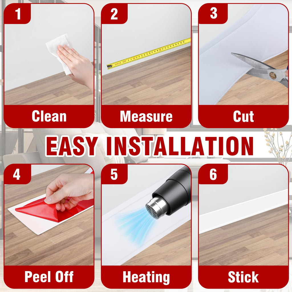 Vinyl Baseboard Molding Trim 4 Inch x 20 Feet Peel and Stick Baseboard Trim Flexible PVC Cove Base Moulding