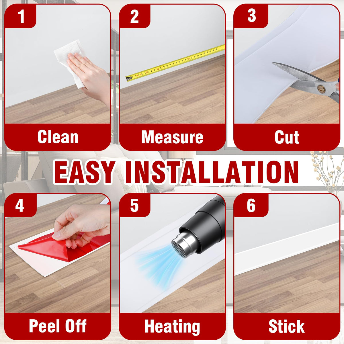 Vinyl Baseboard Molding Trim 4 Inch x 20 Feet Peel and Stick Baseboard Trim Flexible PVC Cove Base Moulding