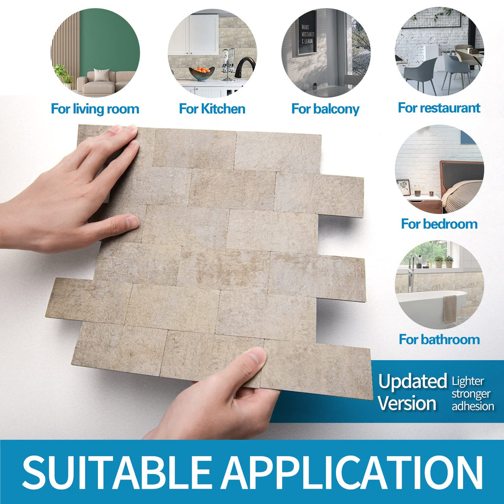 Peel and Stick Backsplash, Stick on Wall Tile, 10-Pack, Stone Beige