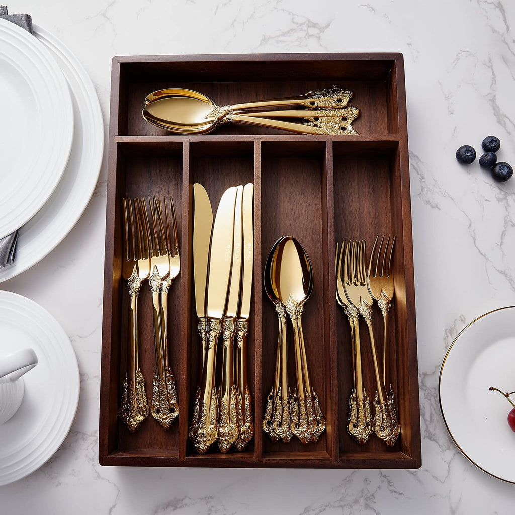 Luxury 45-Piece 18/10 Stainless Steel Flatware Set (Gold)