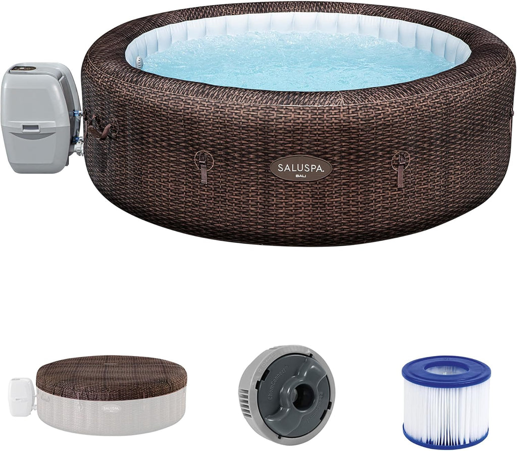 SaluSpa Bali 5 to 7 Person Inflatable Hot Tub, Round Energy-Efficient Portable Outdoor Spa with 180 AirJets, 85" x 28"