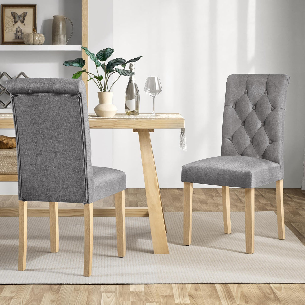 Set of 2 Modern Upholstered Parson Chairs Dark Gray
