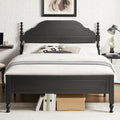 Wood Queen Size Bed Frame with Wooden 50" Tall Headboard, Heavy Duty Solid Wood Slats Support, Rubber Wood Platform