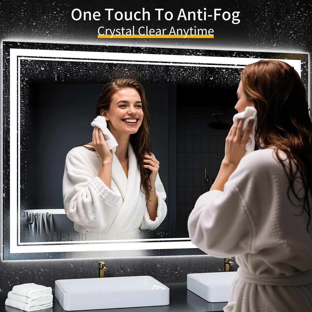55"x36" LED Bathroom Mirror with Lights,Anti-Fog,3 Color Modes