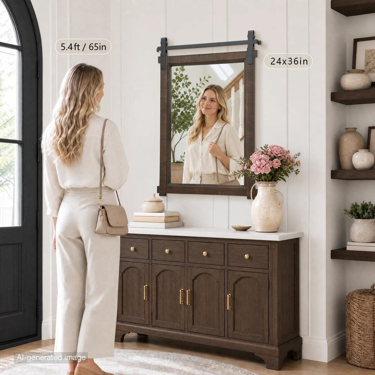 Farmhouse Bathroom Vanity Mirror: 24"x36" Brown Rustic Barn Door