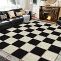 Checkered 8x10 Area Rugs, Washable Large Bedroom Rug