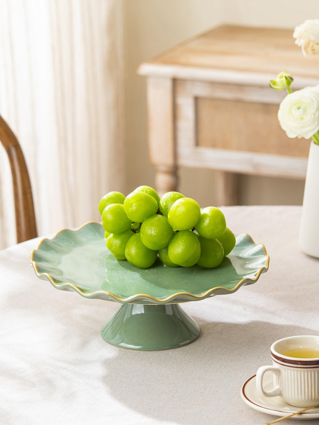 Cake Stand Ceramic, Small Cake Pedestal Stand for 8 Inch Cake, Teal