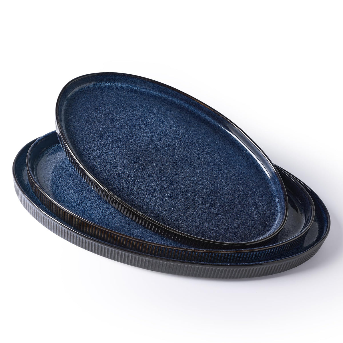 Large Serving Platters Set of 3 Sizes - Oval, Nebulas Blue