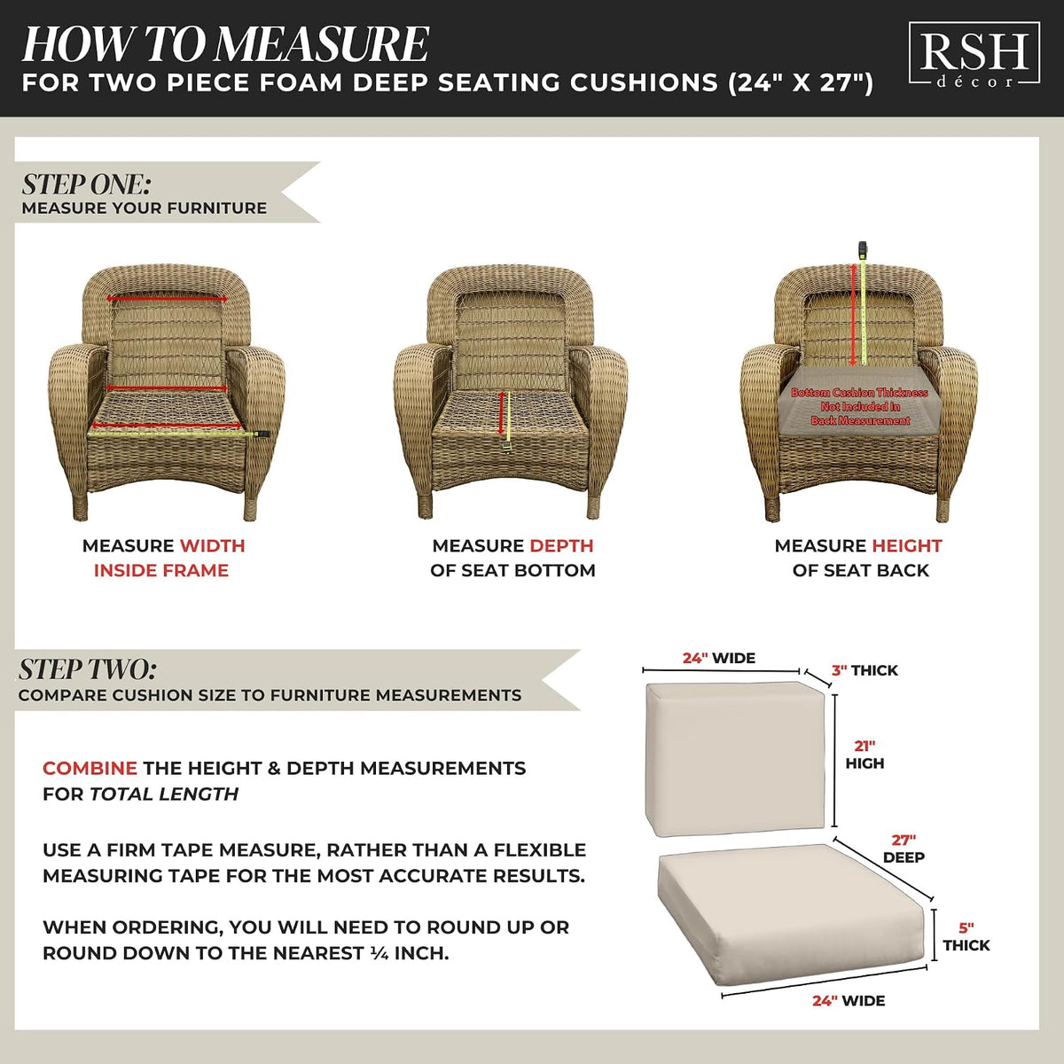 Deep Seating Foam Cushion Set | 24" x 27" Seat | All-Weather Spun Polyester Fabric | Water and Fade-Resistant |