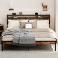 Bed Frame with Headboard, with Charging Station, Metal Platform Bedframe No Box Spring Needed