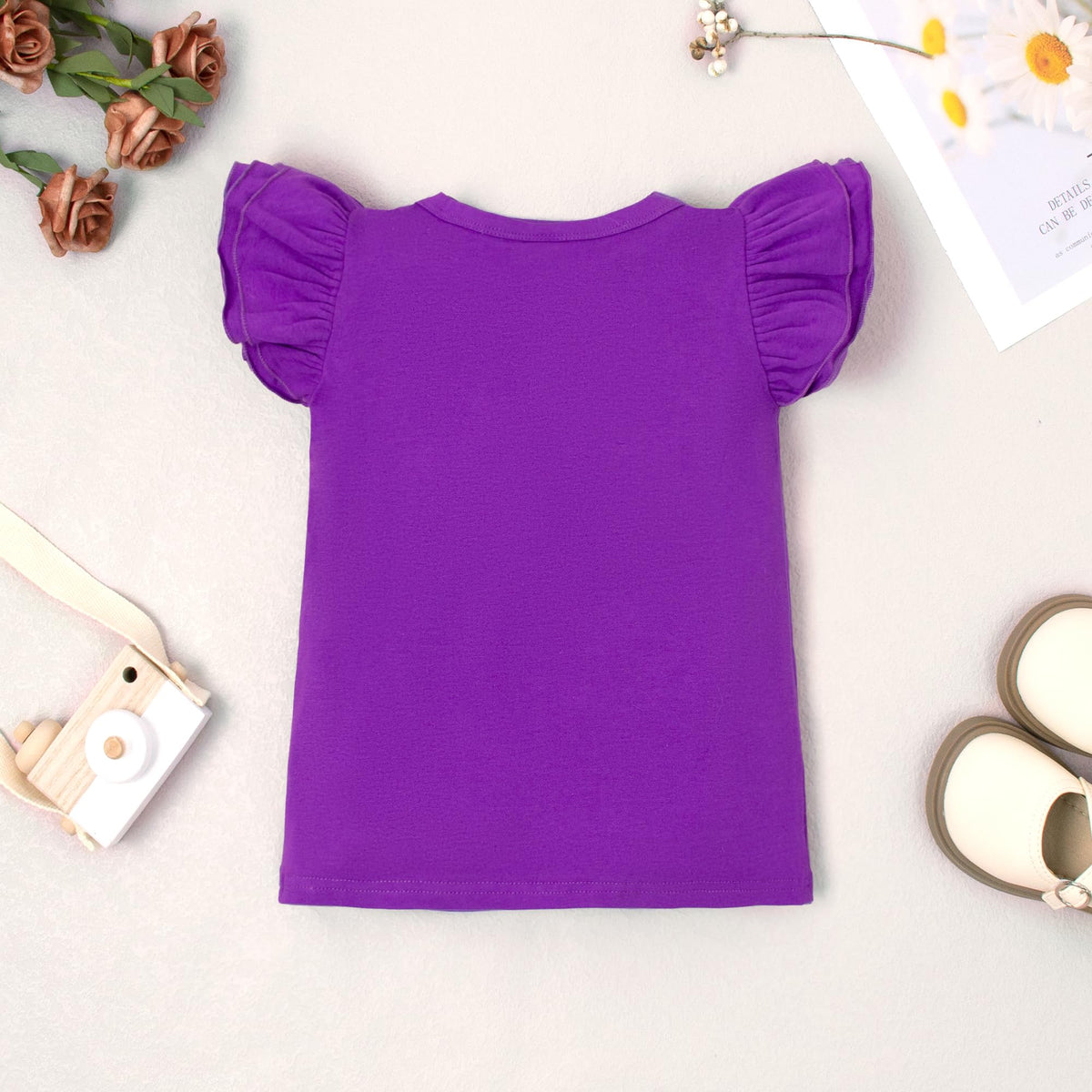 Toddler Baby Little Girls Solid Color Plain baisic Blouse Ruffle Short Sleeve T-Shirt Kids Cotton Top Undershirt