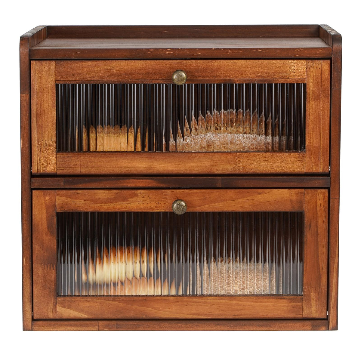 Countertop Wooden Bread Storage Container Bin 2 Layer Breadbox Holder Large Capacity Keeper Vintage Farmhouse Food