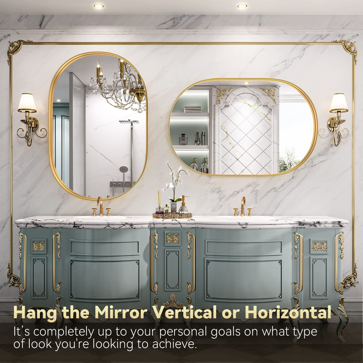 Gold Oval Mirror for Wall 24x36 Inch