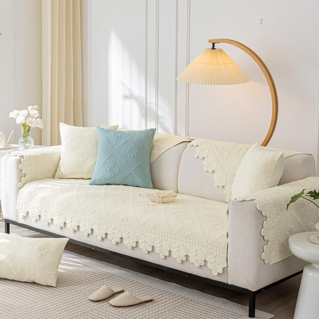 Quilted Couch Covers for Sofa Farmhouse Sofa Covers(Ivory, 43"x70")