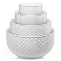 Ceramic Nesting Bowls, Embossed, Oven Safe, Set of 4, Marshmallow