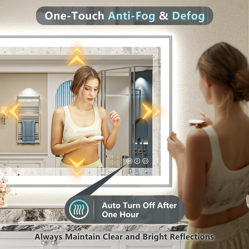 44x30 Inch Brushed Nickel LED Bathroom Mirror, Backlit & Front Lit