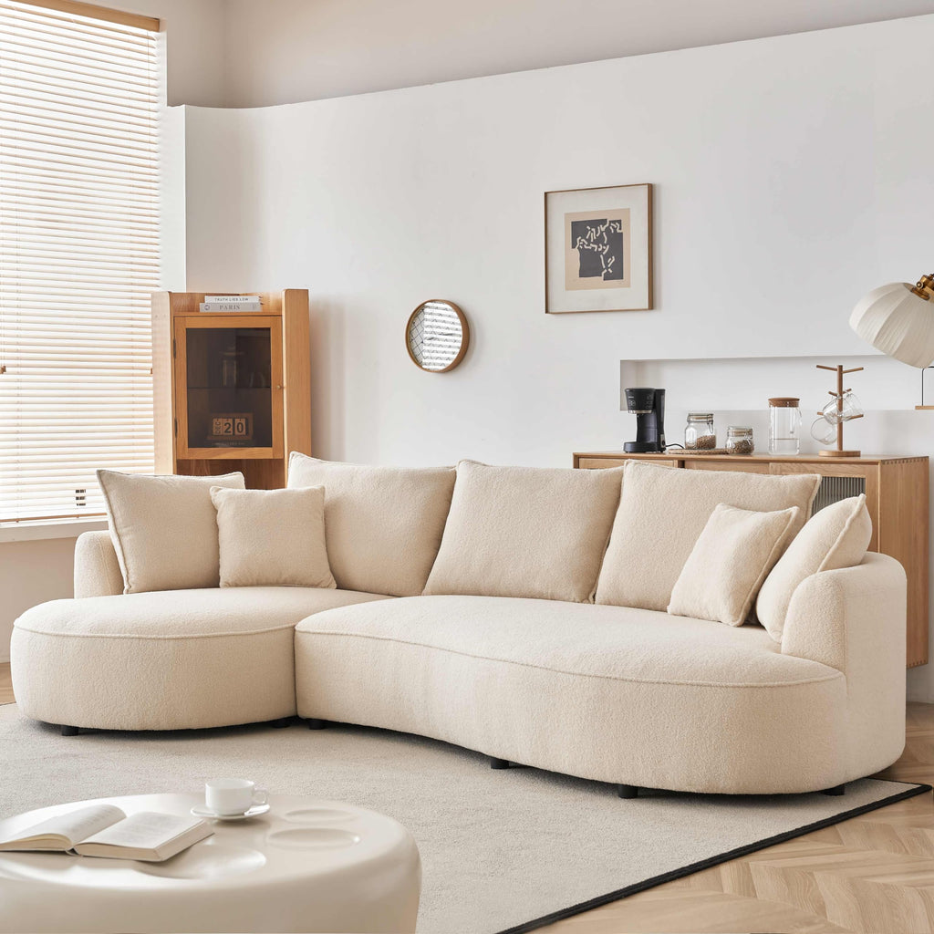 122.8" Curved Sofa, Modern Curved Couch Living Room Modular Sectional Sofa, Mid Century Upholstered Couch Sherpa