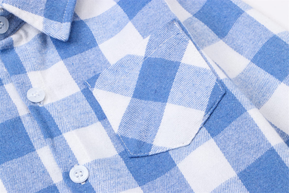 Boys & Toddler Plaid Button Down Shirt Long Sleeve Flannel Shirt Tops, Flannel# Dark Blue White, = Tag 170