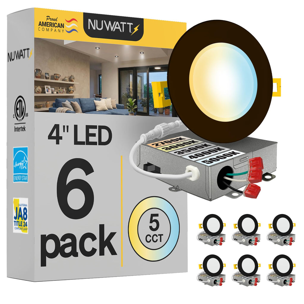 4 Inch LED Bronze Recessed Lighting 5CCT 2700K-5000K, Dimmable, 6 PK