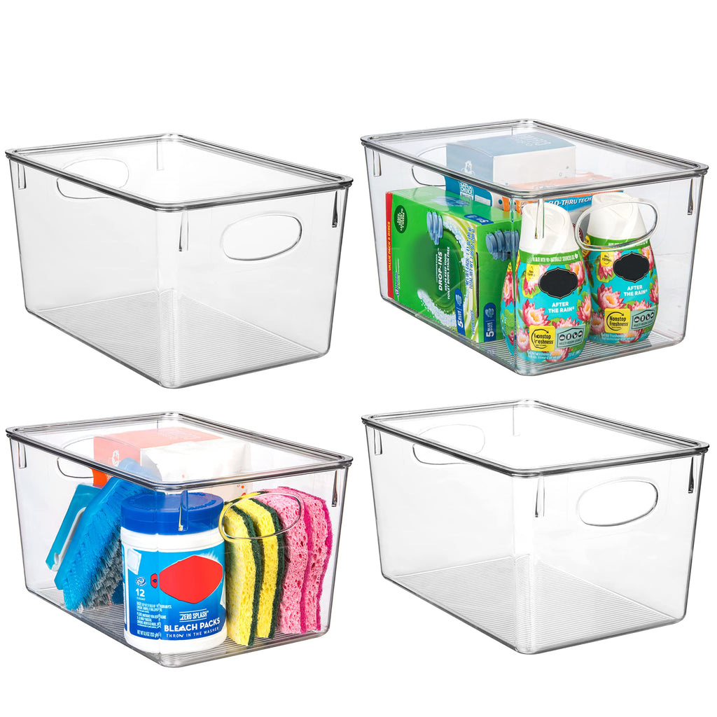 Plastic Storage Bins With lids - Perfect Kitchen Fridge Organizer, Pantry Organization, Cabinet Organizers (4 Pack)