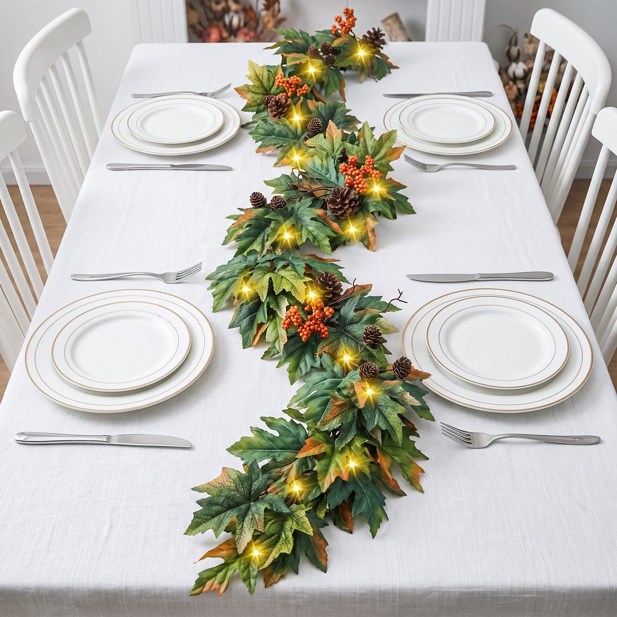 6ft Lighted Fall Garland with 30 Lights & Automatic Timer & Maple Leaves