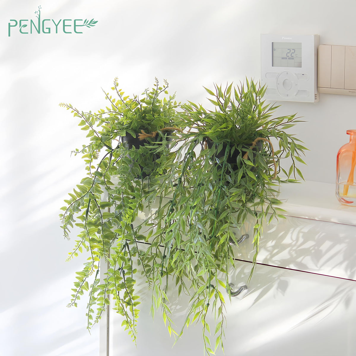 3 Packs 28" Fake Hanging Plants with Black Pots for Wall Decor
