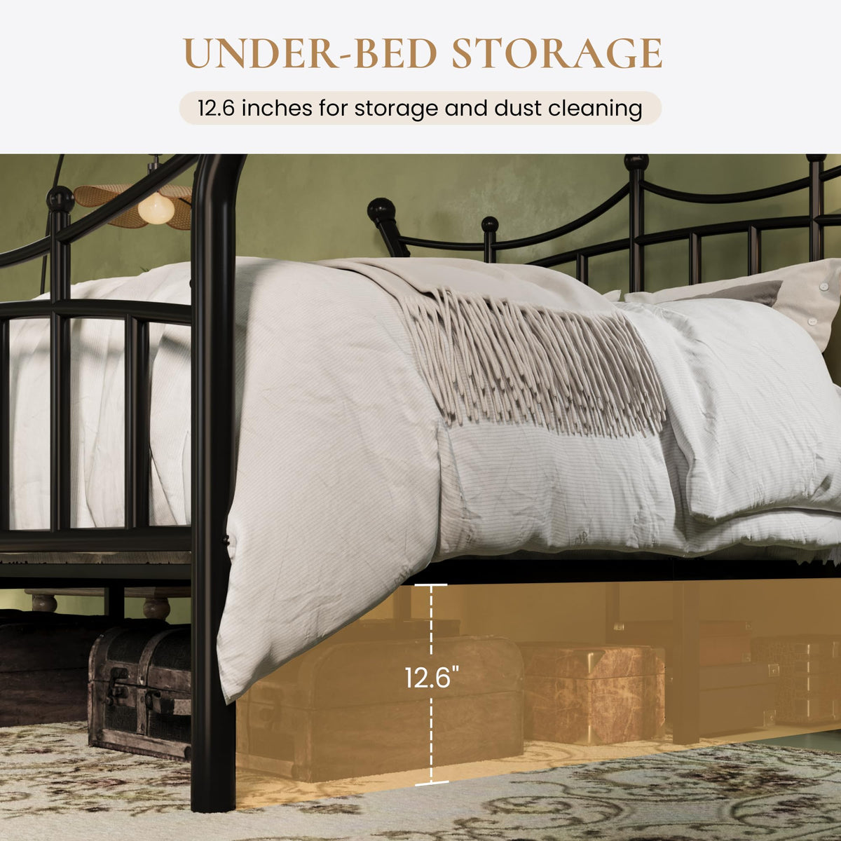 Metal Bed Frame, Victorian Crown Style, Black